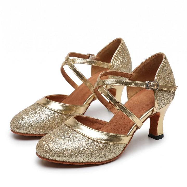Gold Elena Rossi Latin Heels 1