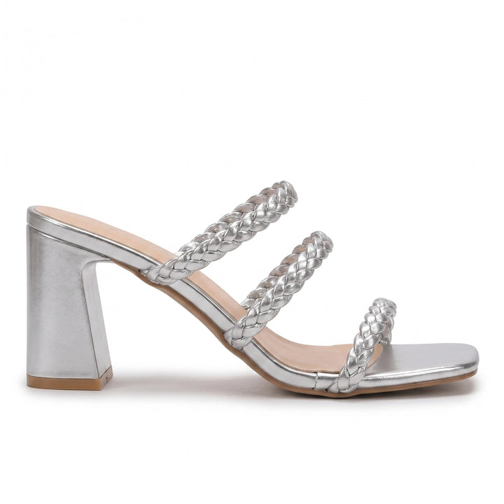 Silver Sienna Woven Block Mules 1