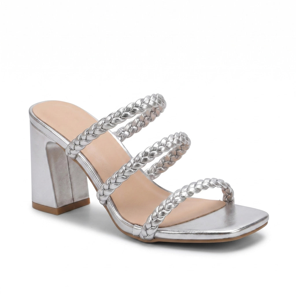 Silver Sienna Woven Block Mules 2