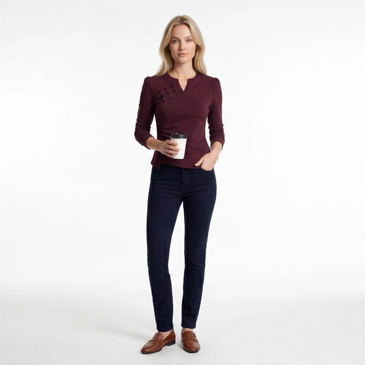 Wine Red Aria Cotton V-Neck Top 2