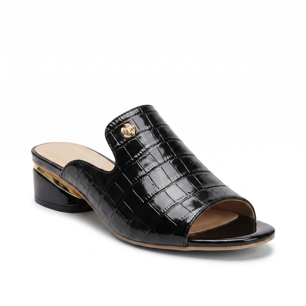 Black Aria Block Heel Slides 2