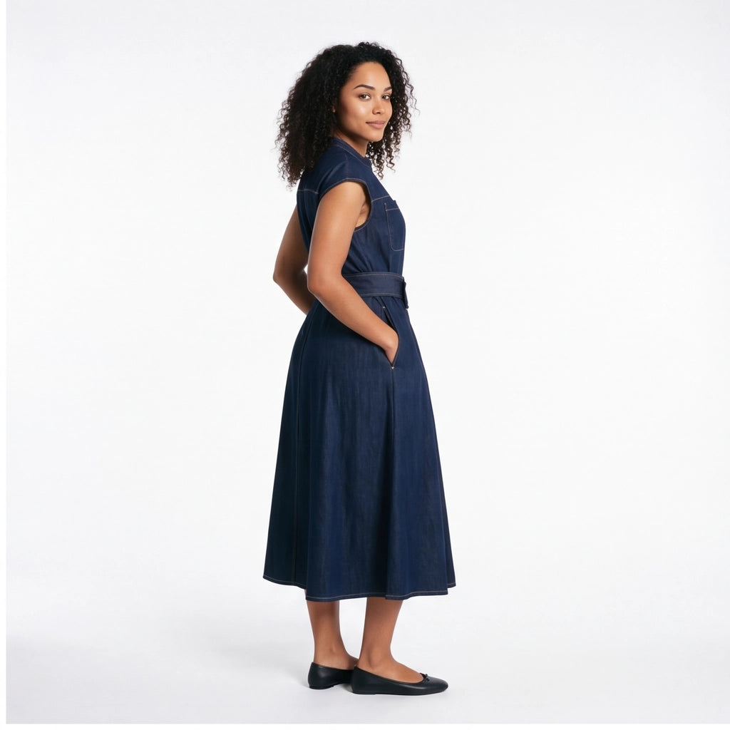 Dark Blue Chloe Vance Denim Midi Dress 5