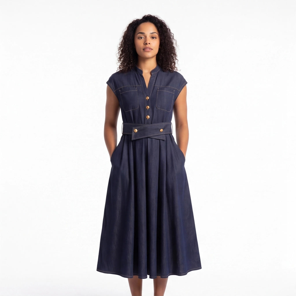 Dark Blue Chloe Vance Denim Midi Dress 5