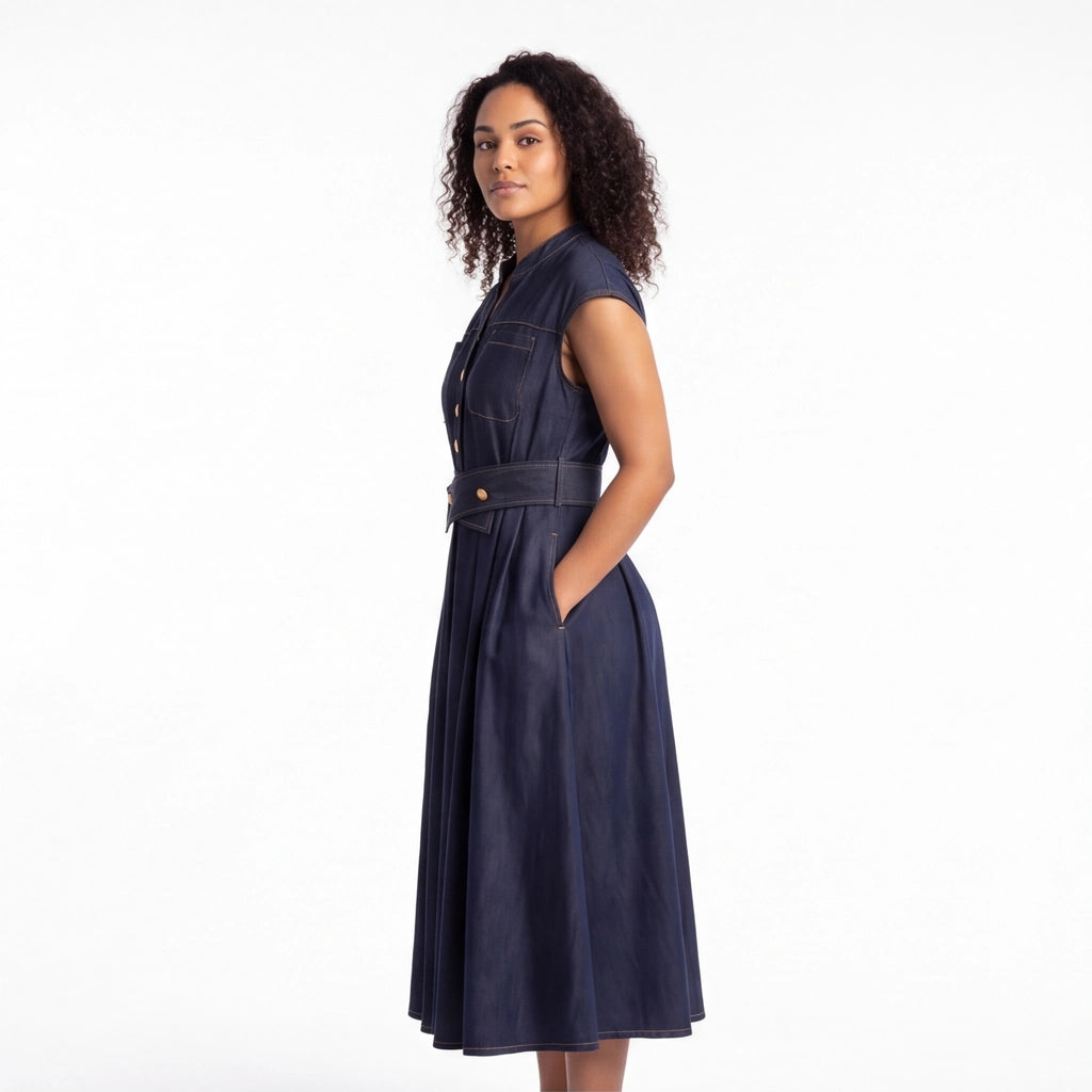 Dark Blue Chloe Vance Denim Midi Dress 6