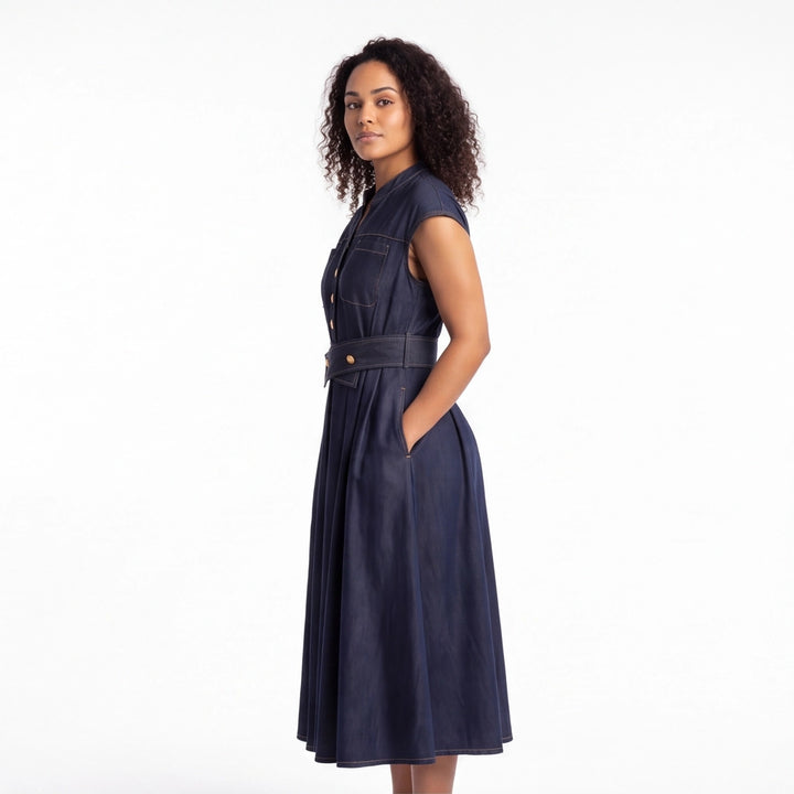 Dark Blue Chloe Vance Denim Midi Dress 6