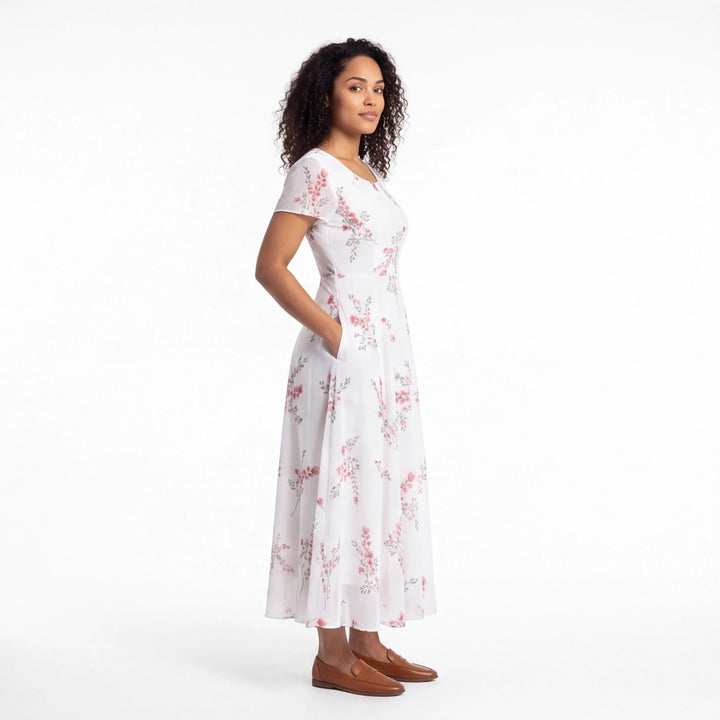 White Victoria Floral Midi Dress 9
