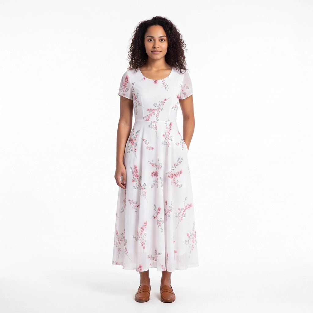 White Victoria Floral Midi Dress 8