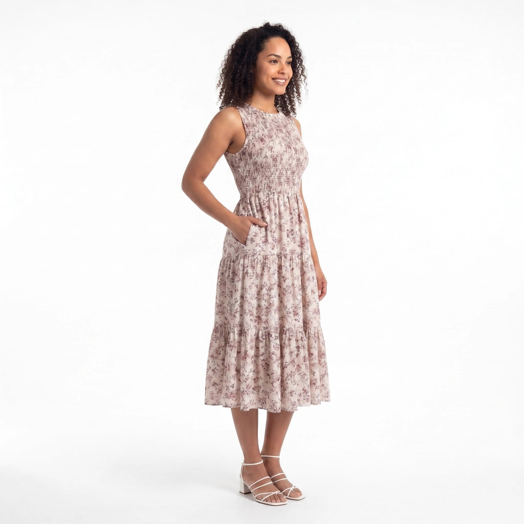 White Floral Cleo Floral Smocked Dress 5