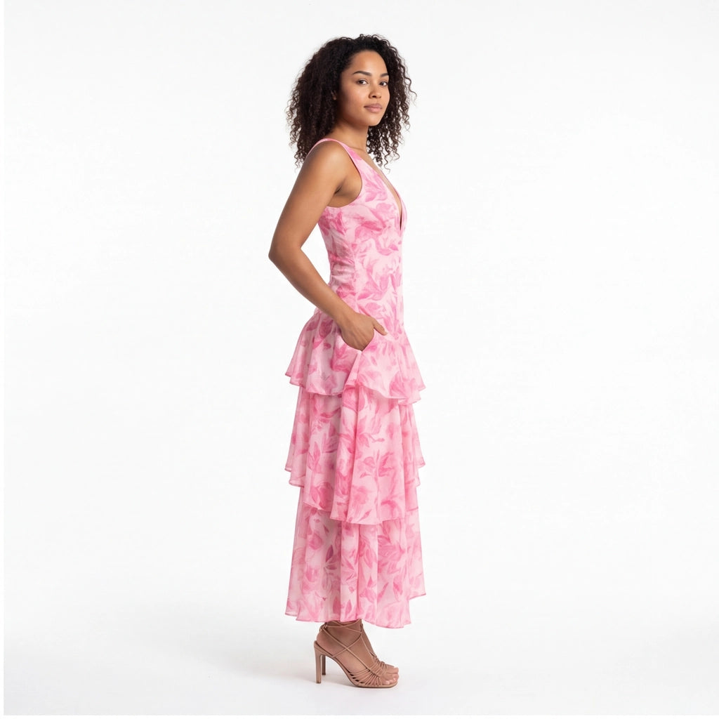Pink Elena Halter Chiffon Dress 4