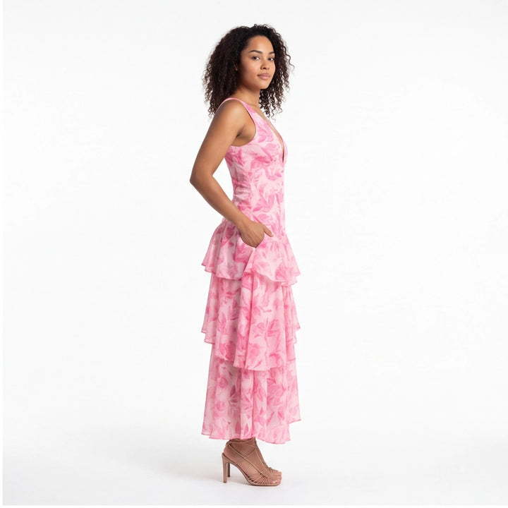 Pink Elena Halter Chiffon Dress 4