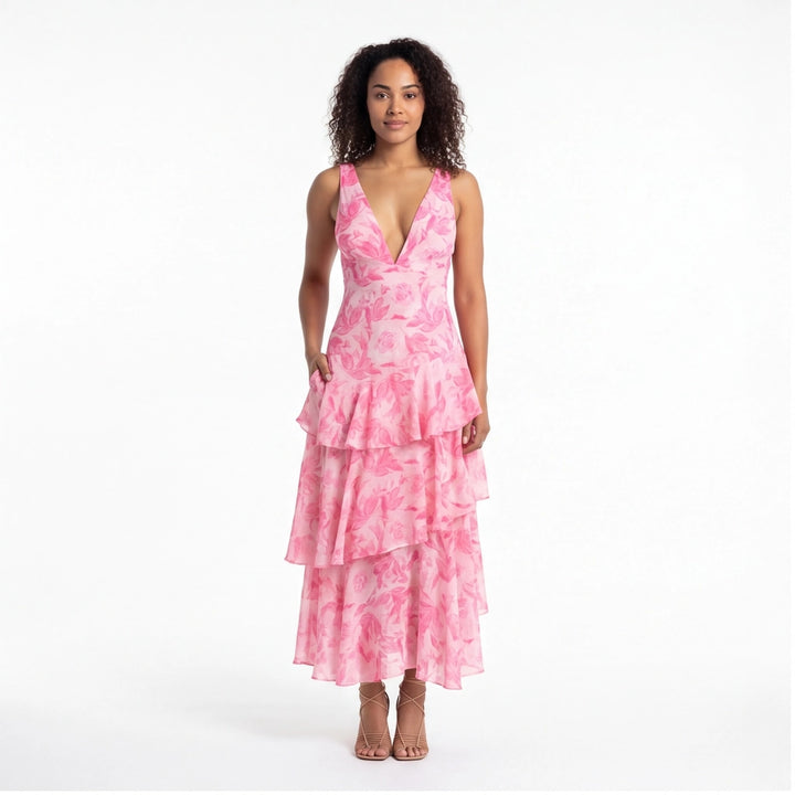 Pink Elena Halter Chiffon Dress 2