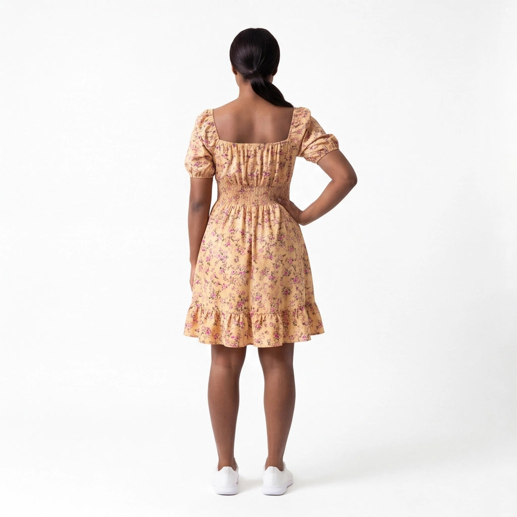 Yellow Floral Elara Floral A-Line Dress 4