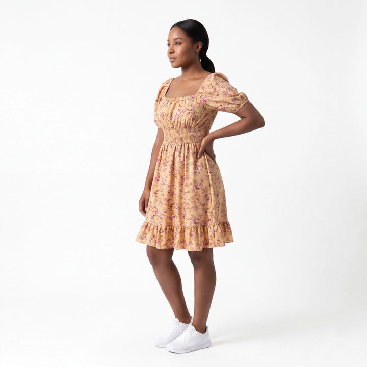 Yellow Floral Elara Floral A-Line Dress 3