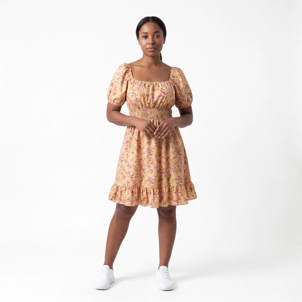 Yellow Floral Elara Floral A-Line Dress 2