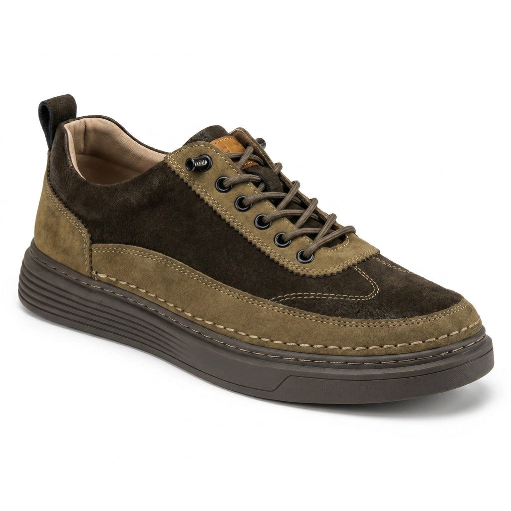 Khaki Classic Mason Leather Perforated Sneakers 1