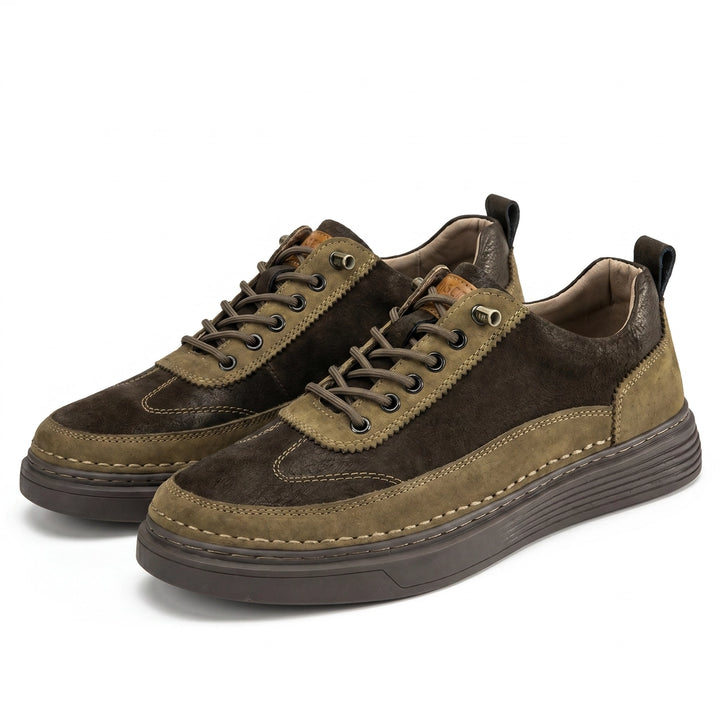 Khaki Classic Mason Leather Perforated Sneakers 3