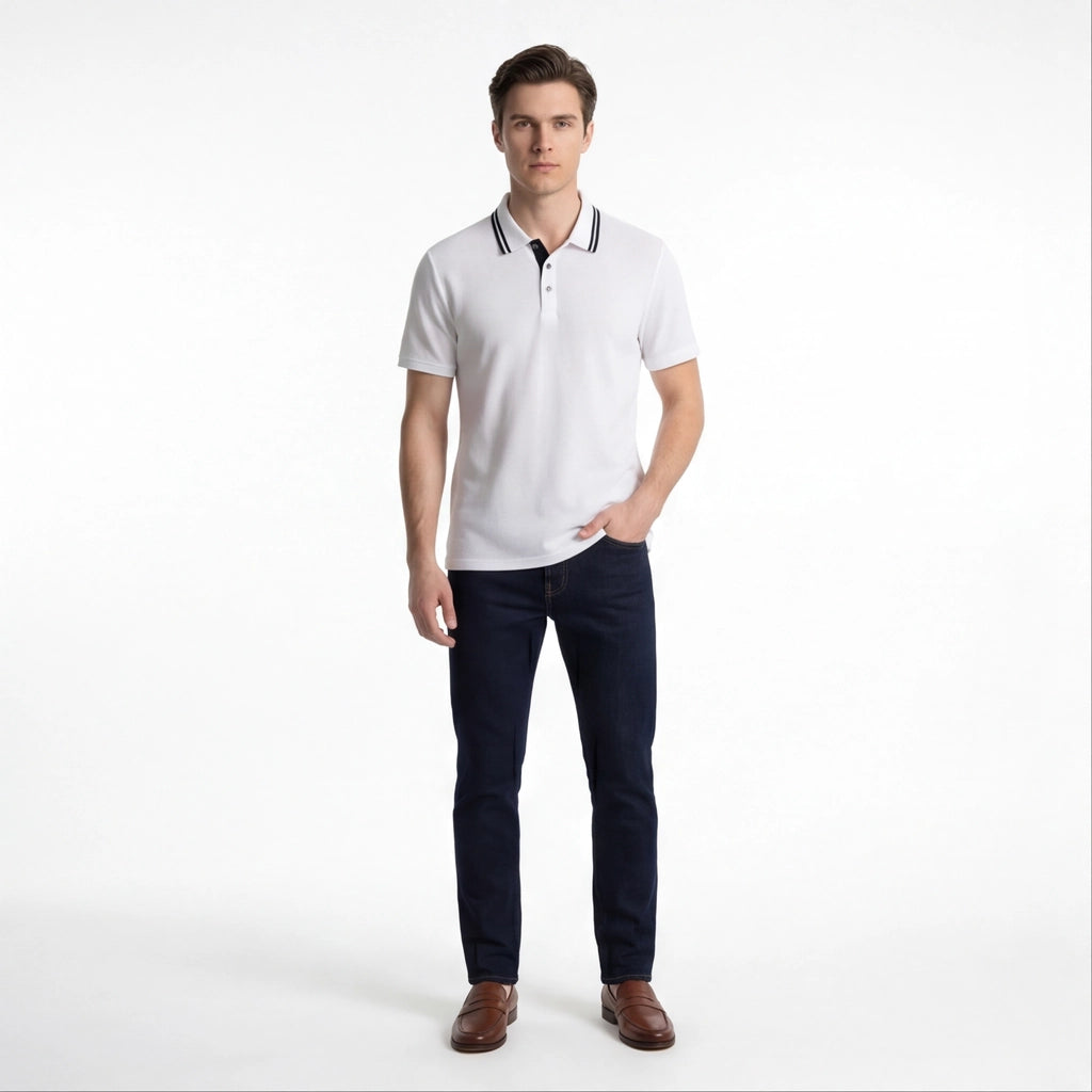 White Julian Ribbed Collar Polo 4