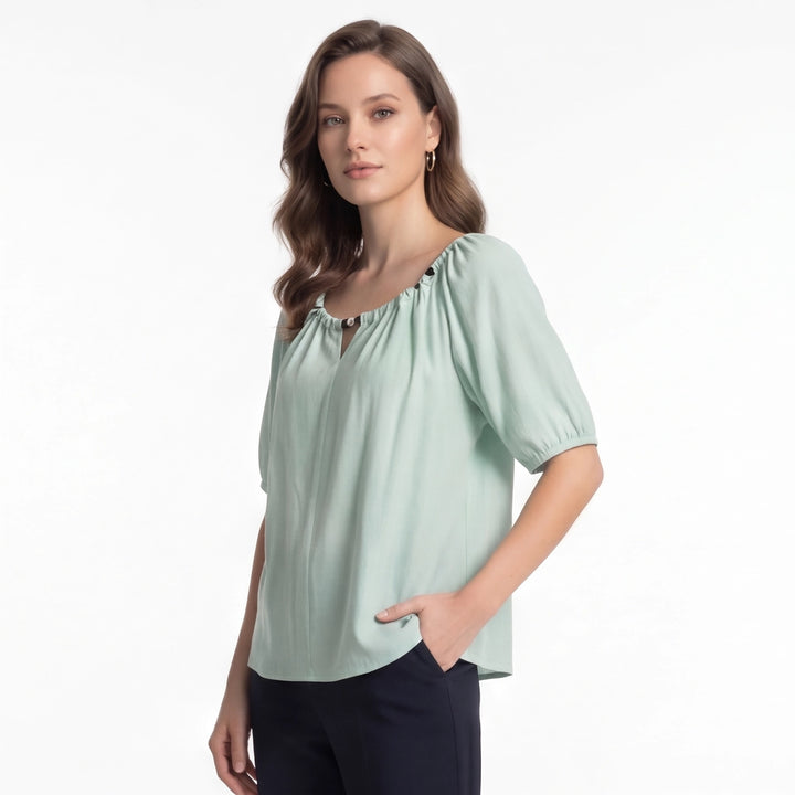 Elara Beaded Short Sleeve Blouse