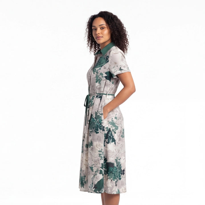 Green Elara Printed A-Line Dress 3