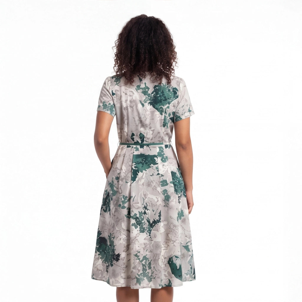 Green Elara Printed A-Line Dress 4