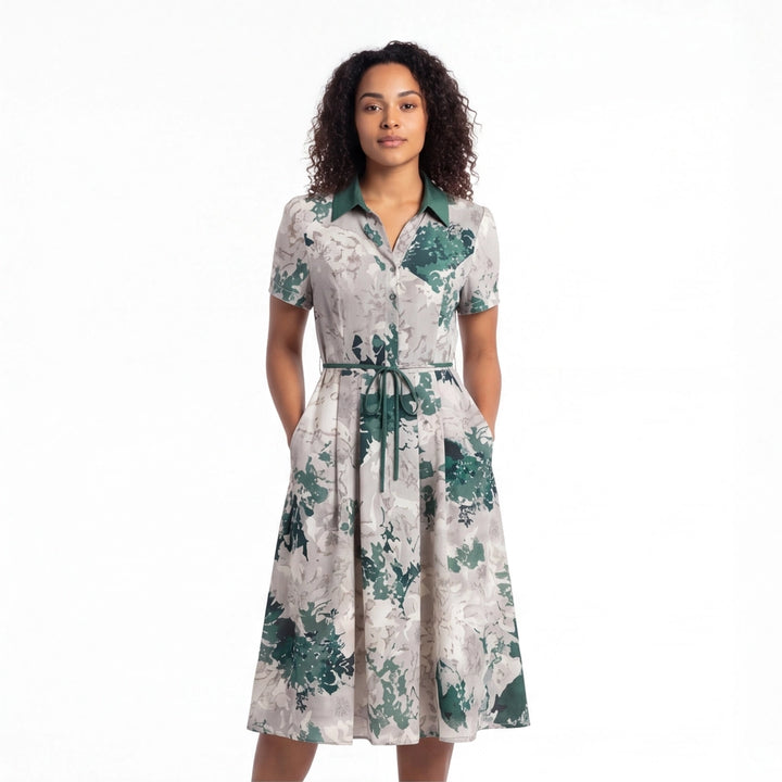 Green Elara Printed A-Line Dress 2