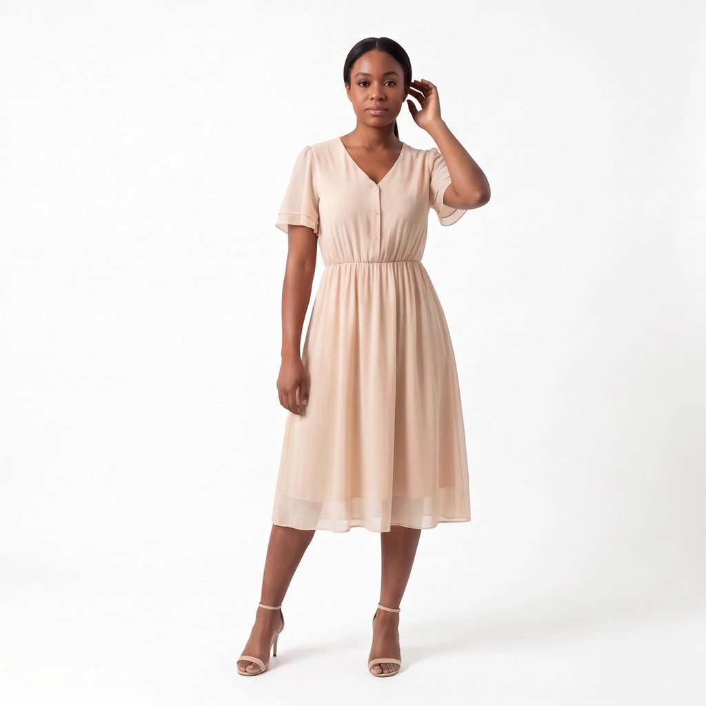 Elara V-Neck Chiffon Dress