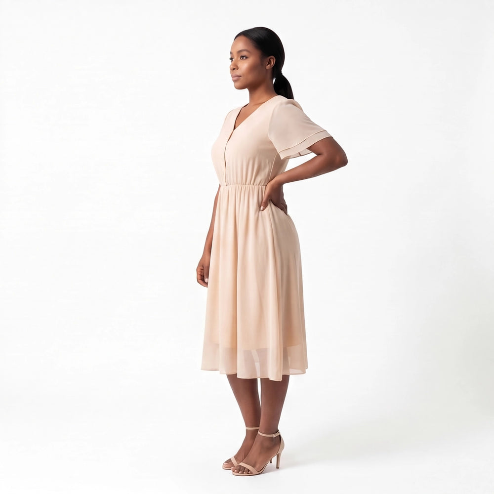 Elara V-Neck Chiffon Dress