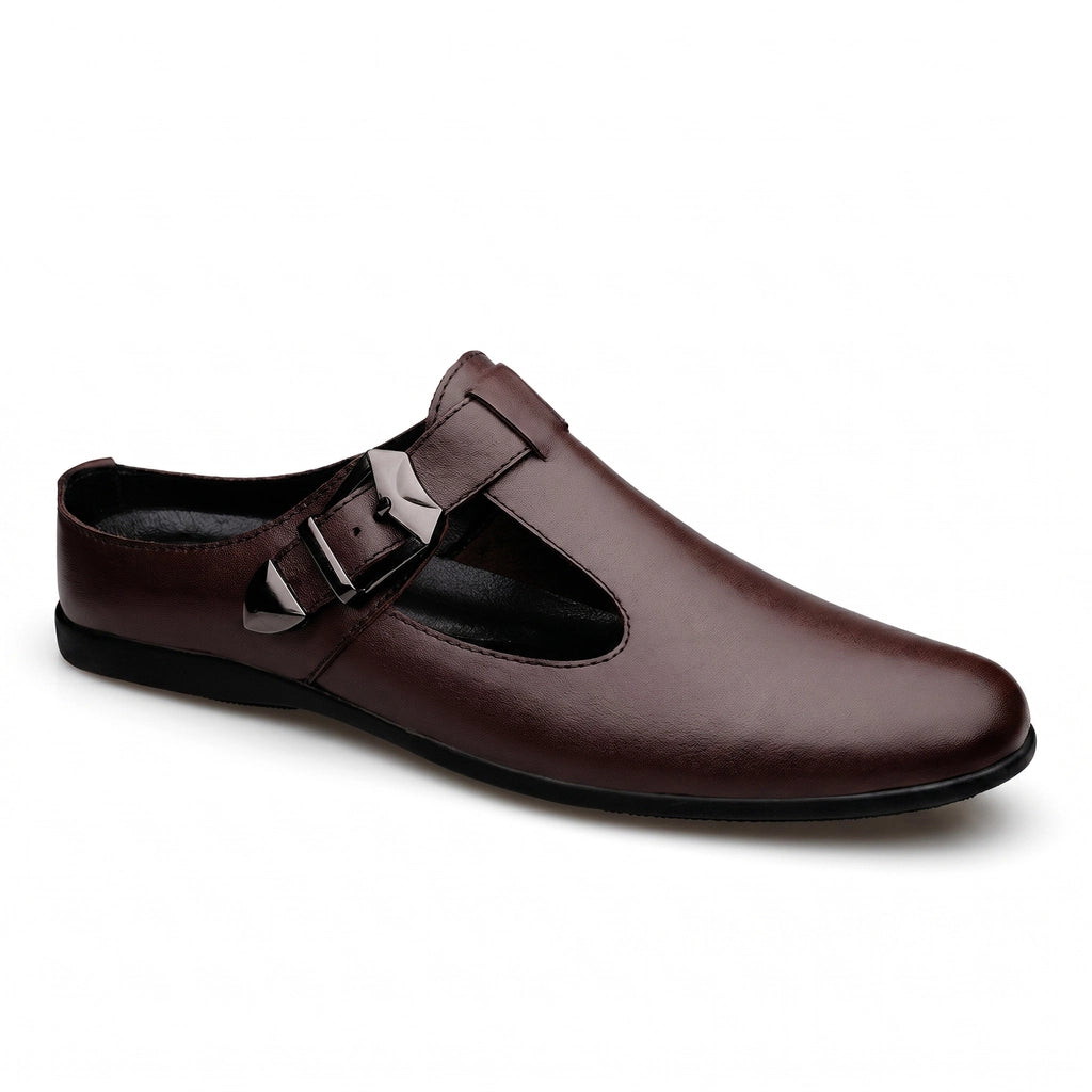 Brown Julian Leather Buckle Mules 1