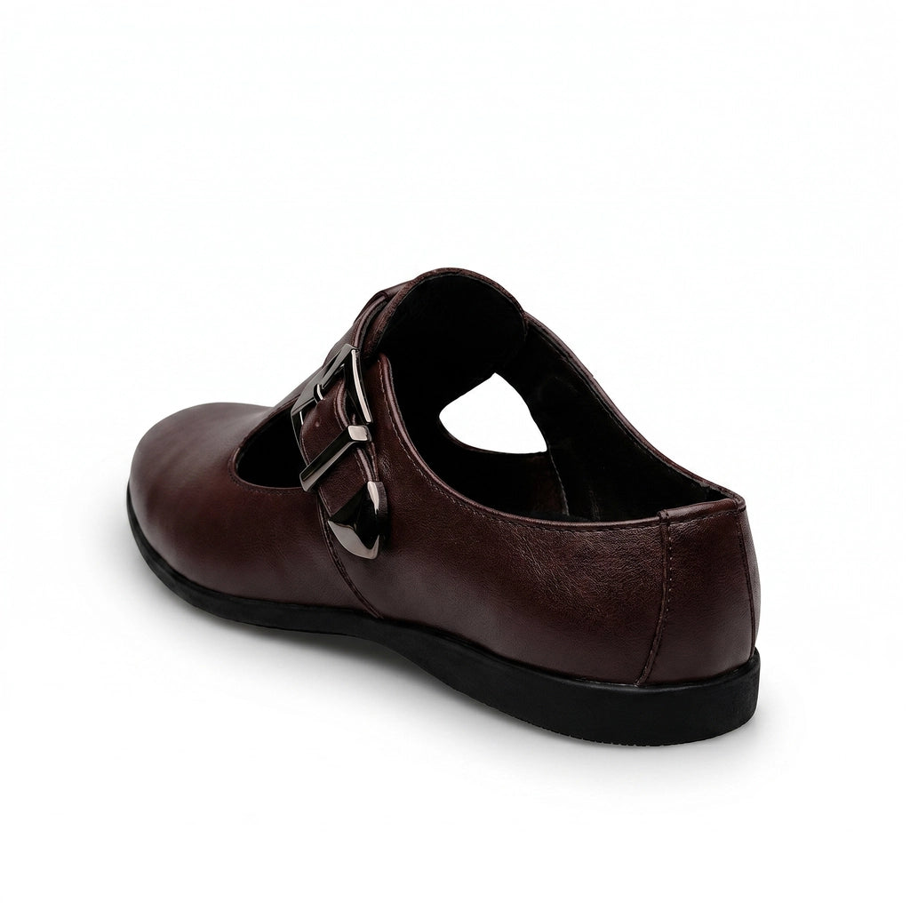 Brown Julian Leather Buckle Mules 2