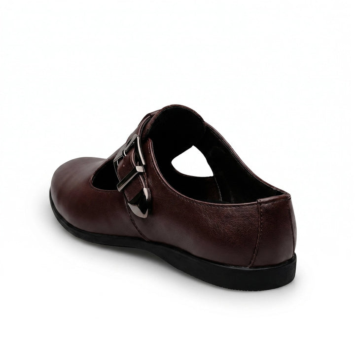 Brown Julian Leather Buckle Mules 2