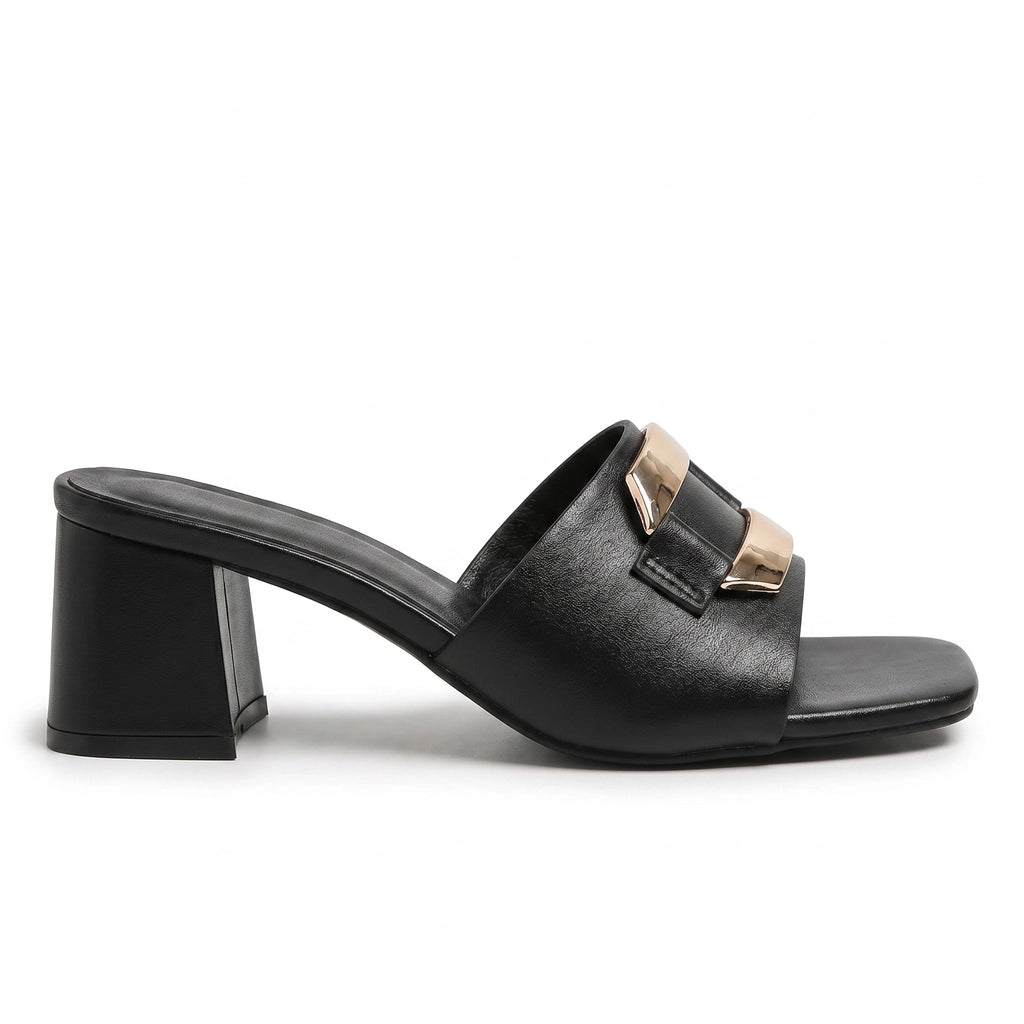 Black 10786-16 Quayle Square Toe Block Heel Mules 2