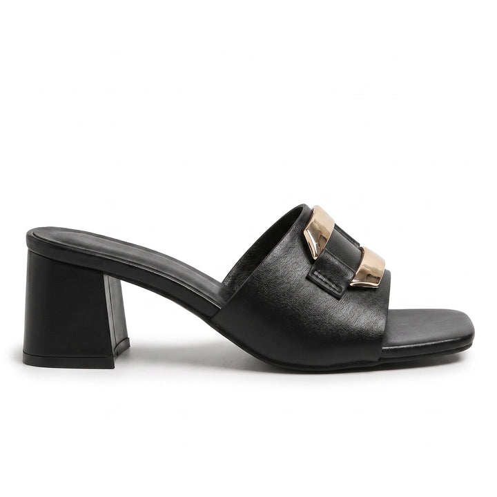 Black 10786-16 Quayle Square Toe Block Heel Mules 2