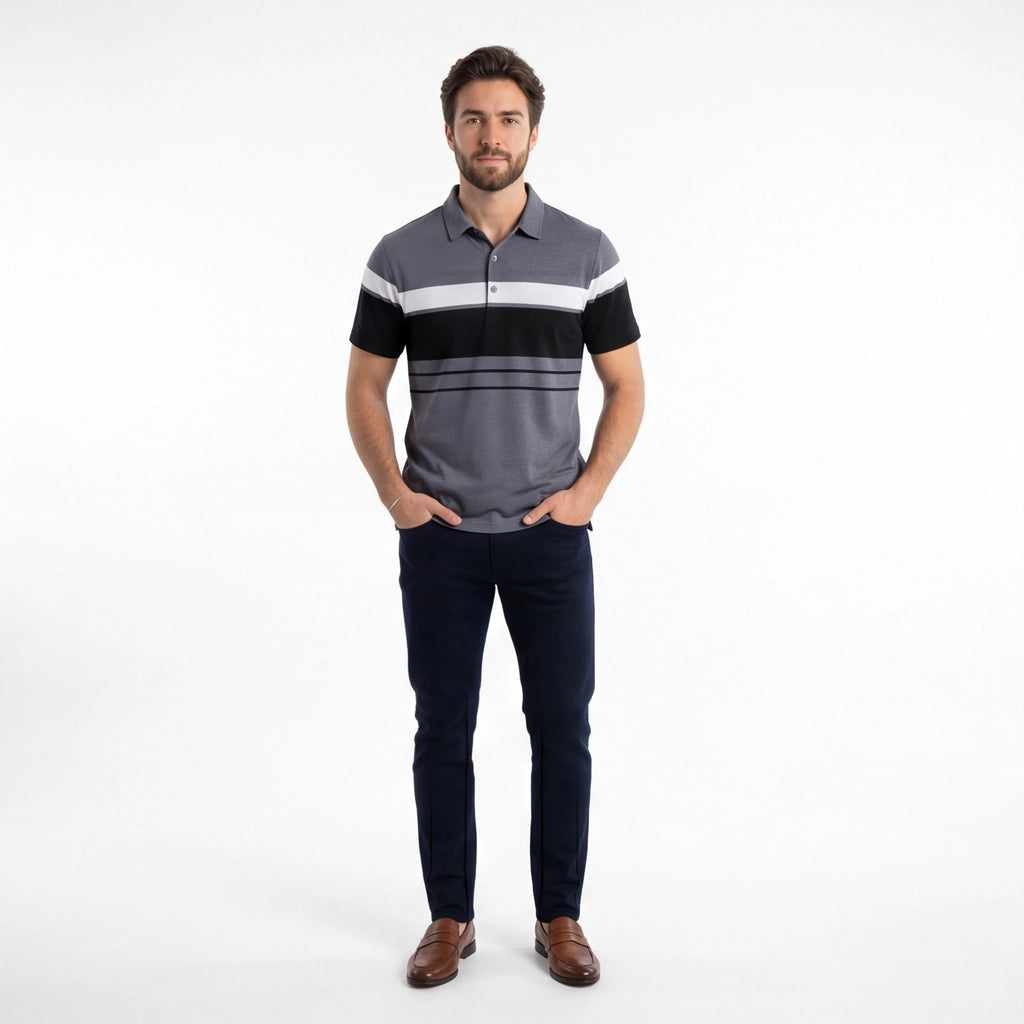 Gray Otis Striped Knit Polo Shirt 5