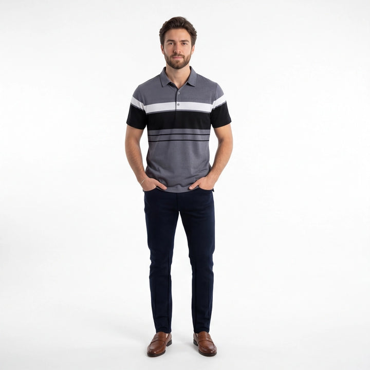 Gray Otis Striped Knit Polo Shirt 5