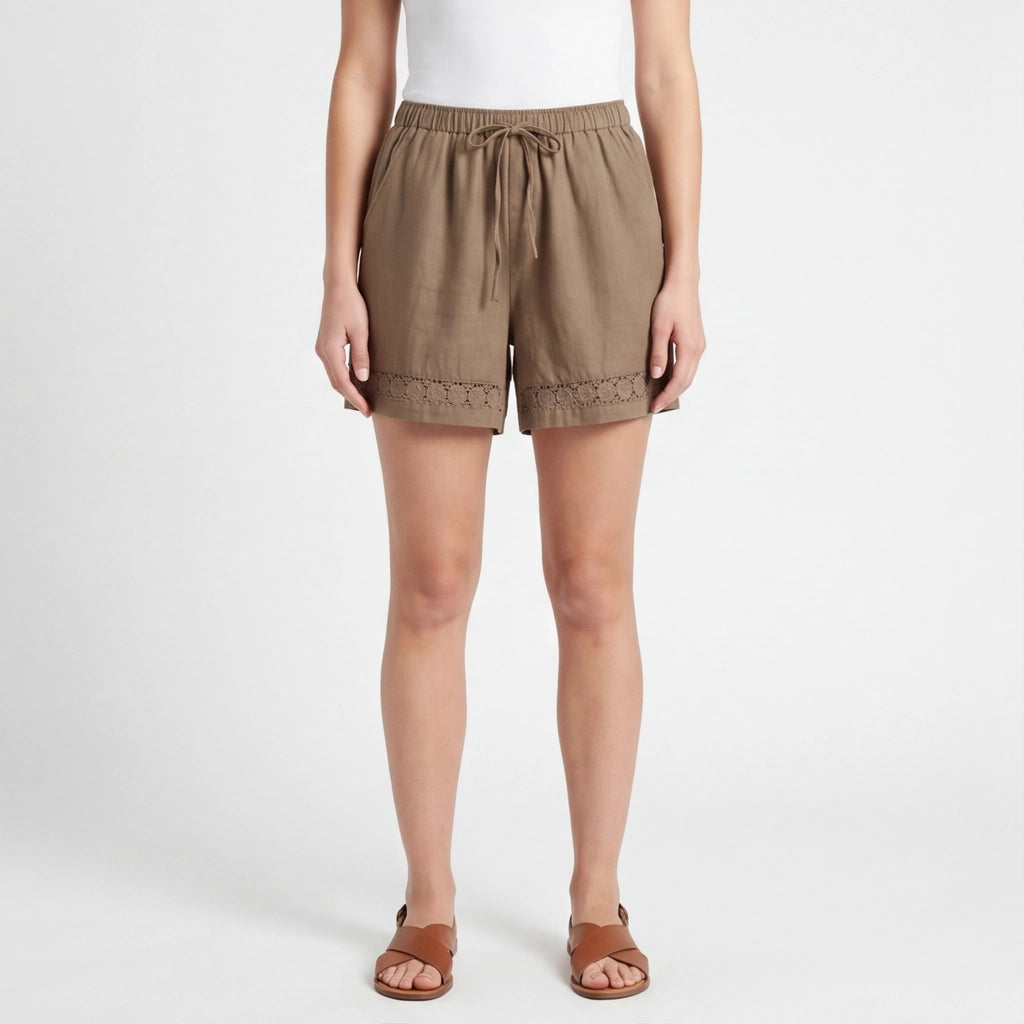 Khaki Moody Cotton Linen Shorts 3