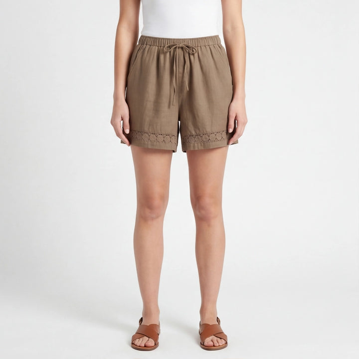 Khaki Moody Cotton Linen Shorts 3