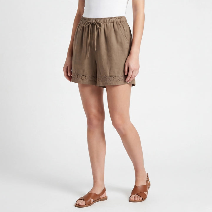 Khaki Moody Cotton Linen Shorts 2
