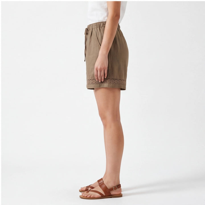Khaki Moody Cotton Linen Shorts 4