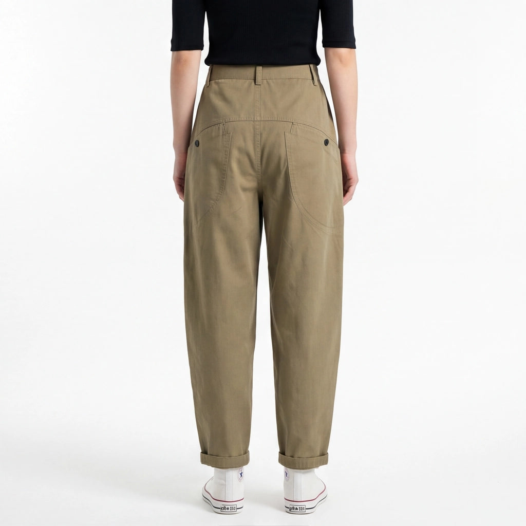 Khaki Green Hampshire High-Waist Cotton Trousers 3