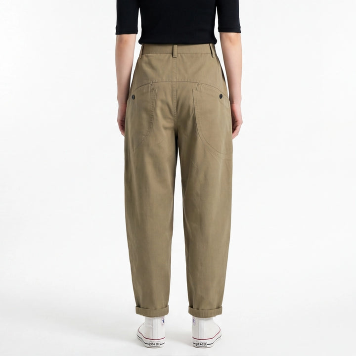 Khaki Green Hampshire High-Waist Cotton Trousers 3