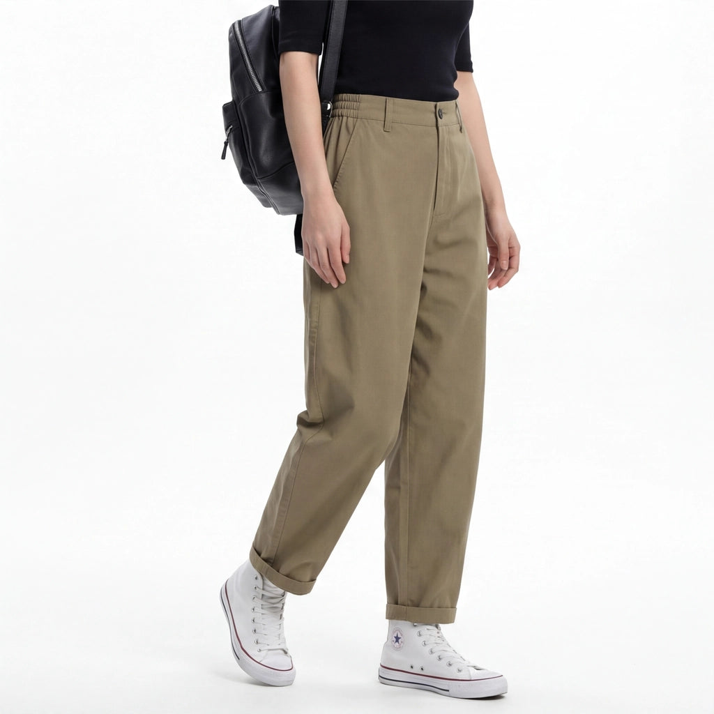 Khaki Green Hampshire High-Waist Cotton Trousers 8