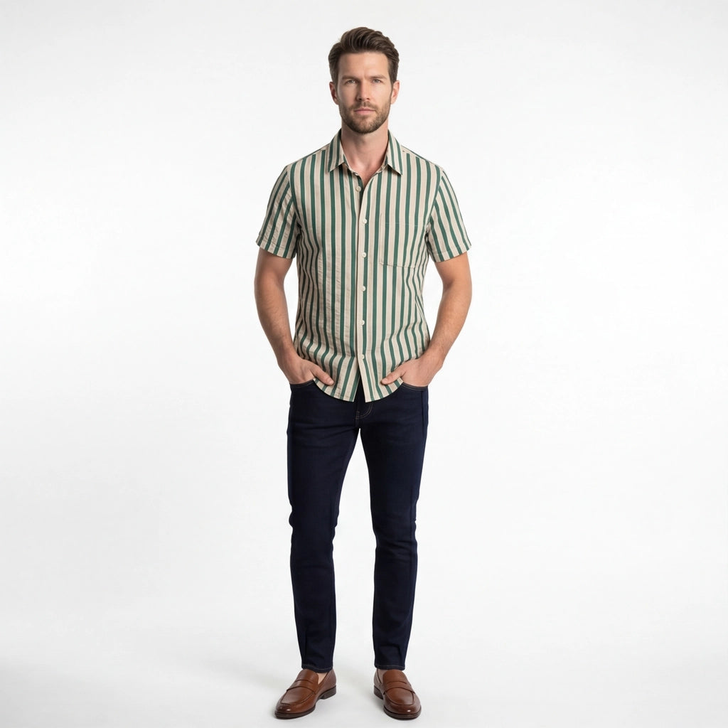 Green Manning Striped Cotton Shirt 6