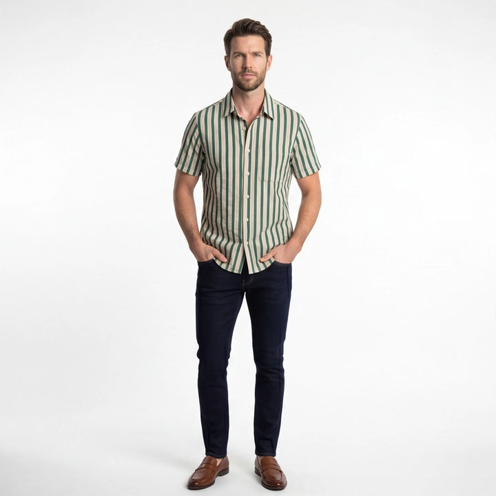 Green Manning Striped Cotton Shirt 6