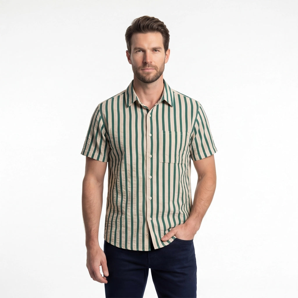 Green Manning Striped Cotton Shirt 2
