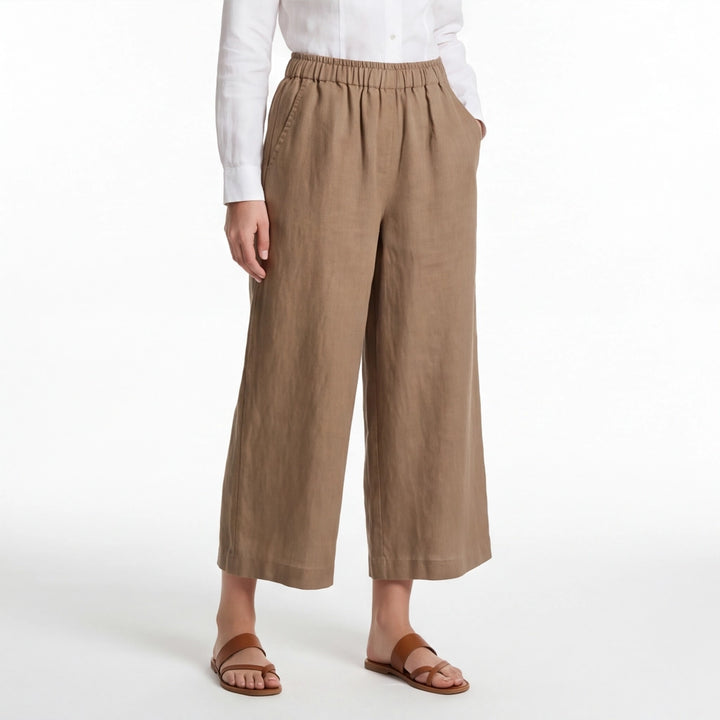 Brown Holman Cotton Linen Wide-Leg Culottes 3