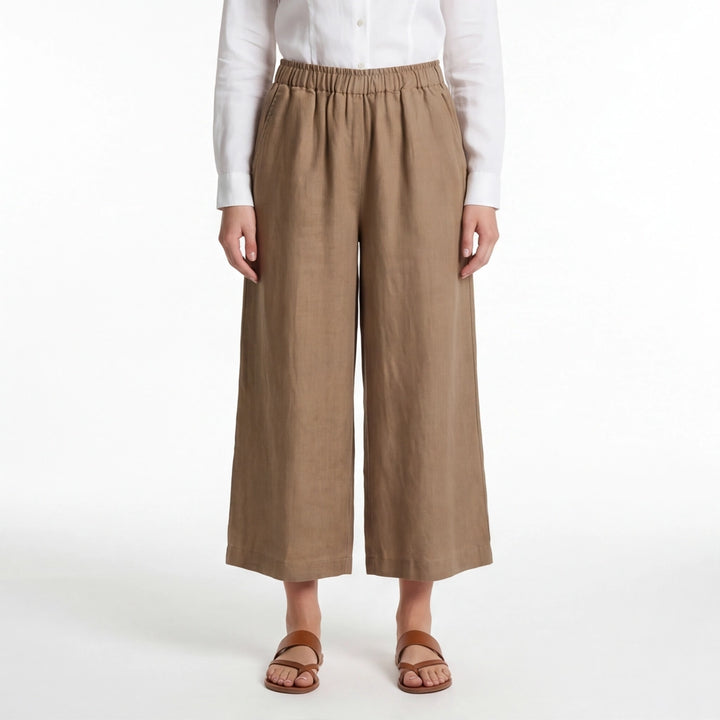 Brown Holman Cotton Linen Wide-Leg Culottes 2