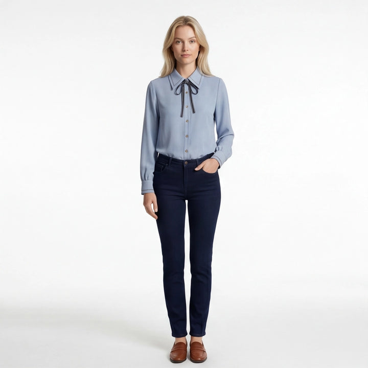 Blue Elara Bow Tie Blouse 4