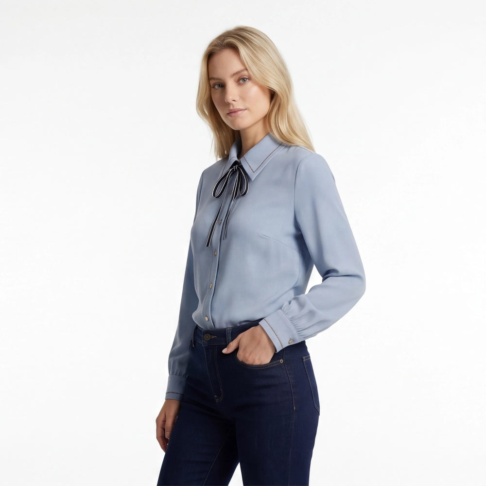 Blue Elara Bow Tie Blouse 2