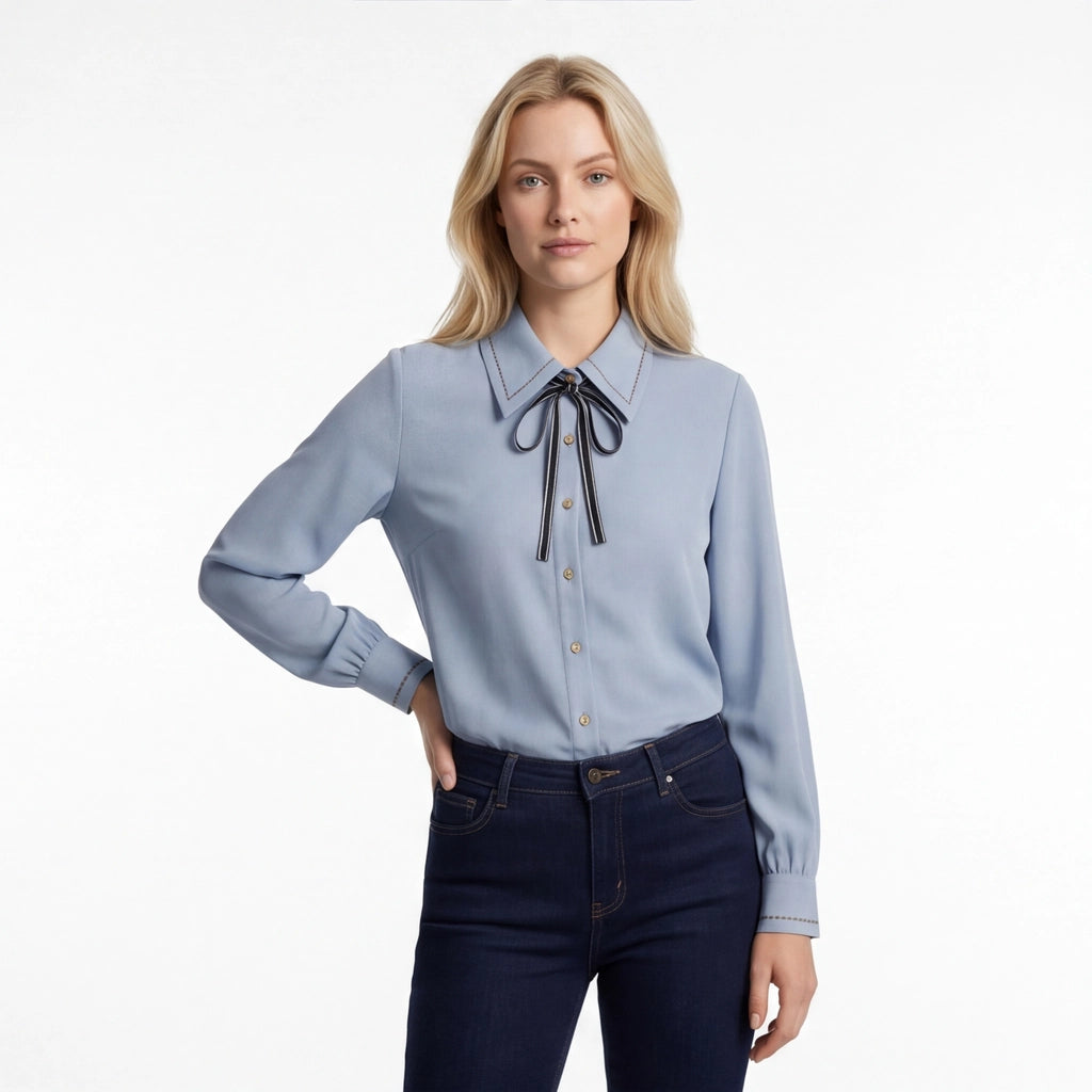 Blue Elara Bow Tie Blouse 5