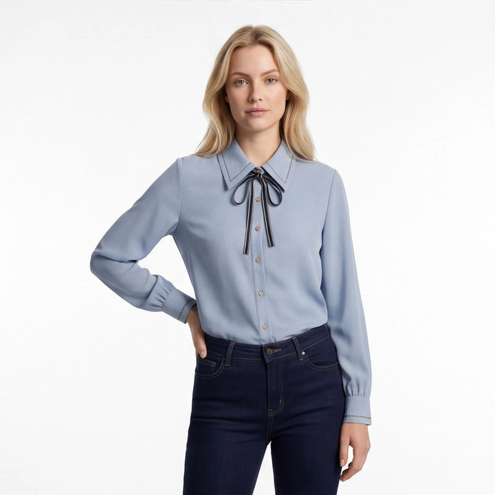 Blue Elara Bow Tie Blouse 5